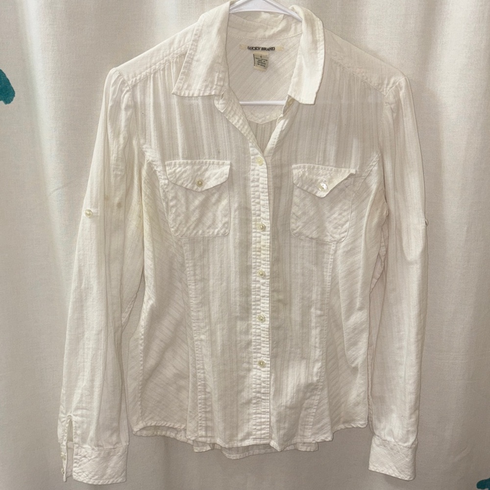Lucky Brand White Cotton Button-Up Shirt